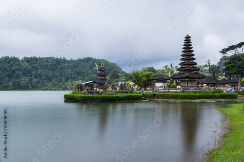 Pura Ulun Danu Bratan  Hindu temple on Bratan lake landscape  one of famous tourist attraction in Bali  Indonesia