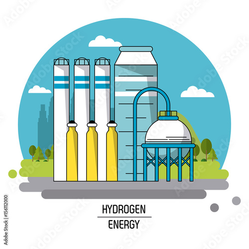 color landscape image hydrogen energy production plant vector illustration