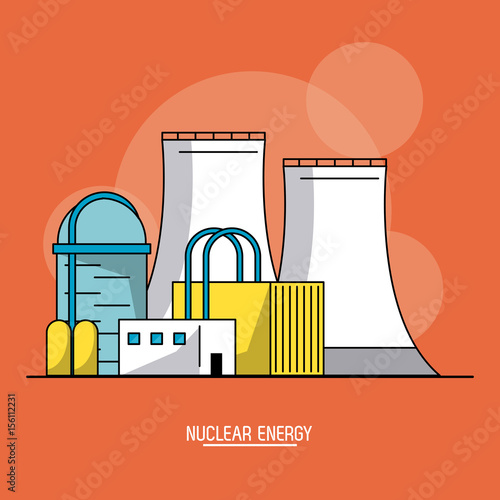 orange color background with bubbles of nuclear energy production plant vector illustration
