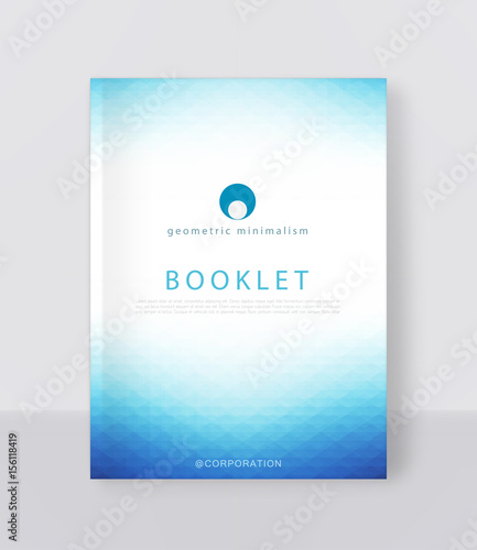 Vector illustration of a blue brochure template. Modern booklet, flyer, cover business report. Geometrical elements ( triangles). Abstract background for business design.