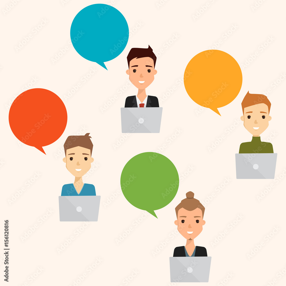 communication people group with a laptop. illustration vector of a flat design. communication people group with a laptop. illustration vector of a flat design.