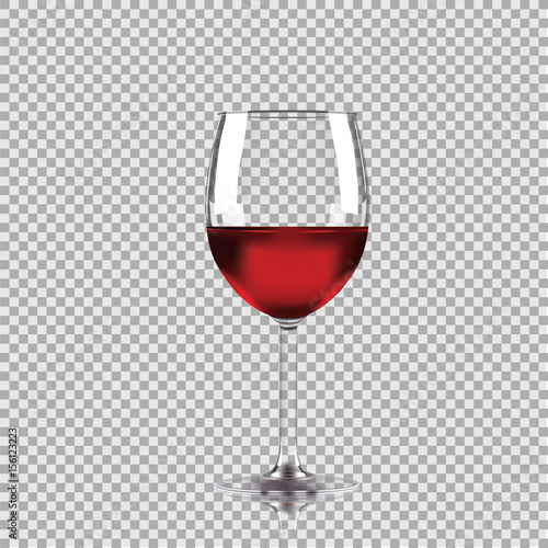 Wine glass with red wine, transparent vector illustration.