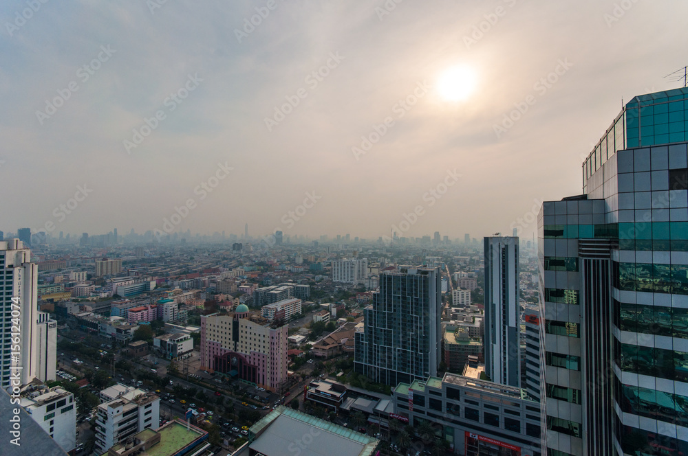Aerial shot of Cityscape view of Bangkok