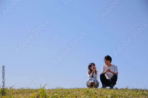 japanese young couple outdoor green