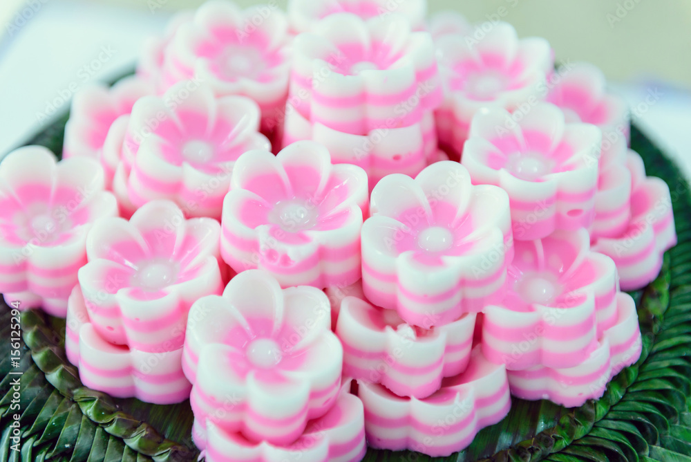 Thai traditional dessert Coconut milk jelly in flower shape Thai traditional dessert Coconut milk jelly in flower shape