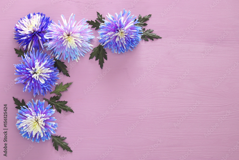 Top view of beautiful blue and white flowers arrangement Top view of beautiful blue and white flowers arrangement