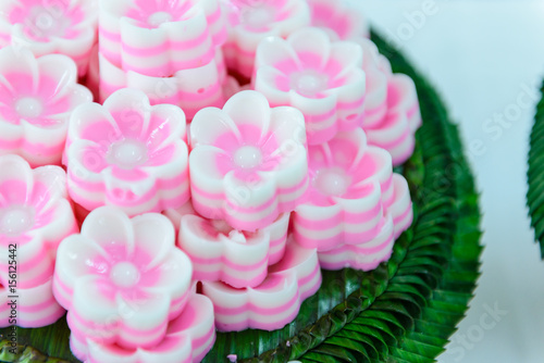 Thai traditional dessert Coconut milk jelly in flower shape