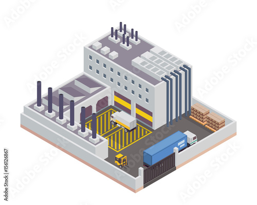 Modern Isometric Industrial Factory and Warehouse Logistic Building, Suitable for Diagrams, Infographics, Illustration, And Other Graphic Related Assets