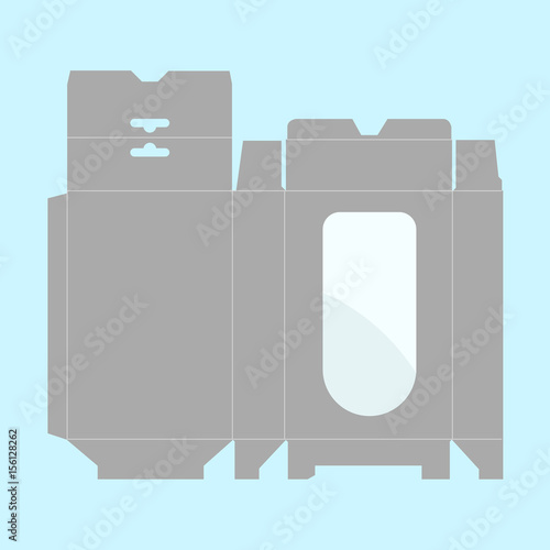 Ready Box Design with Shelf Hanging Holes and Die cut Layout. Blueprint design. Illustrated vector. White Product Package Box With Window.