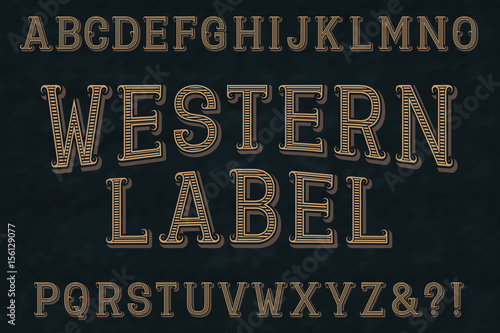 Western label font. Isolated english alphabet.