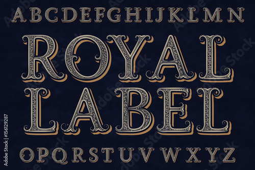 Royal label font. Isolated english alphabet.