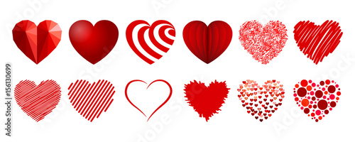 Set of twelve hearts - stock vector