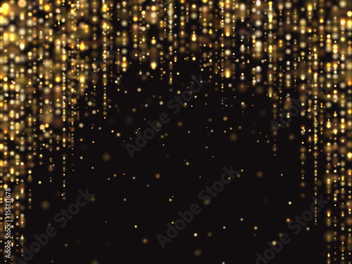 Abstract gold glitter lights vector background with falling sparkle dust. Luxury rich texture