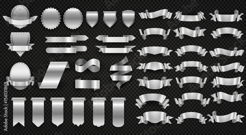 Silver and steel ribbons, metal wrapping banners vector set