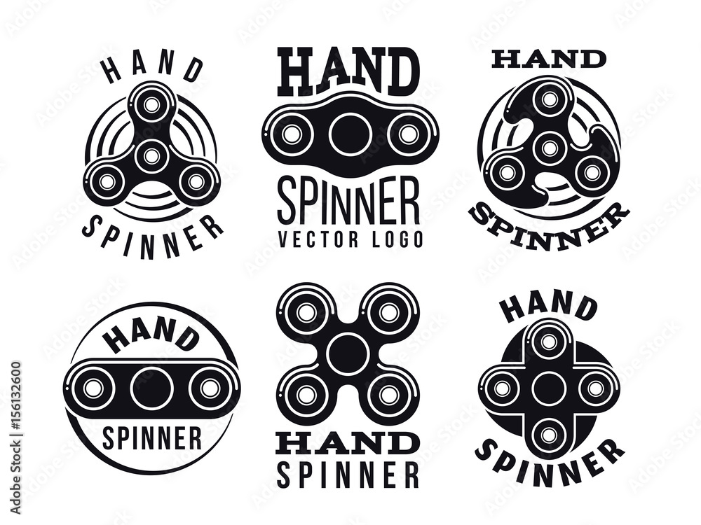Obraz premium Hand spinner vector logo and labels. Fidget spinners emblems