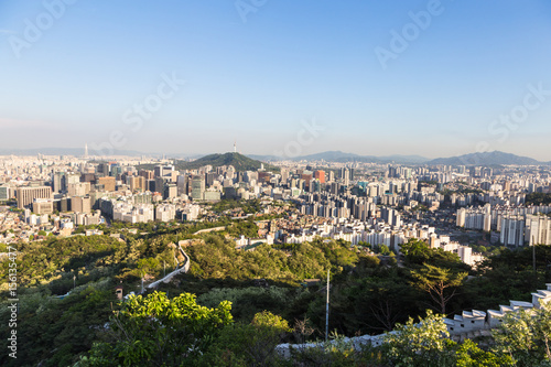 Seoul city wall from Inwangsan mountain in South Korea capital city