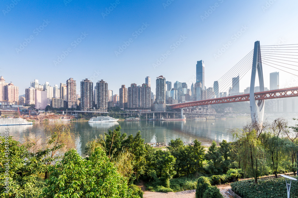 Fototapeta premium modern panoramic skyline of chongqing,yangtze river bridge,china