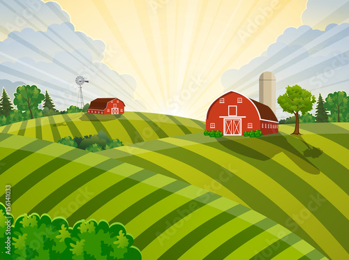 Cartoon farm green seeding field,