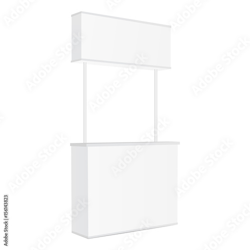 Promotion counter mockup isolated on white background. Advertising portable kiosk. Retail store equipment. Table for promotions. Point-of sale. Vector illustration