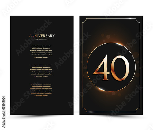 40 years anniversary decorated greeting / invitation card template with golden elements.