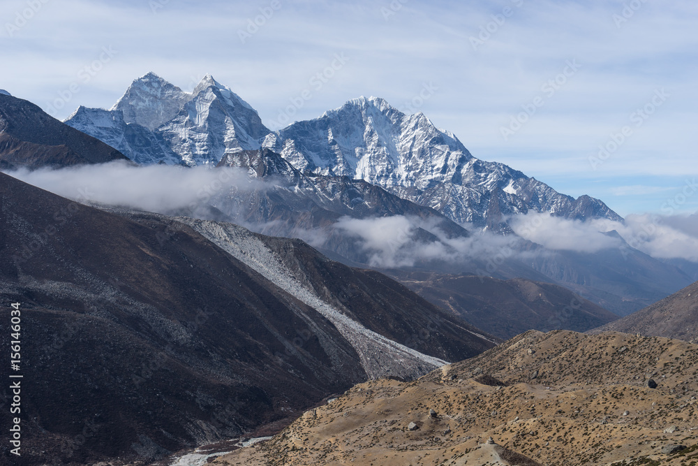 Kangtega and Thamserku mountain peak at Dingboche village, Everest region, Nepal