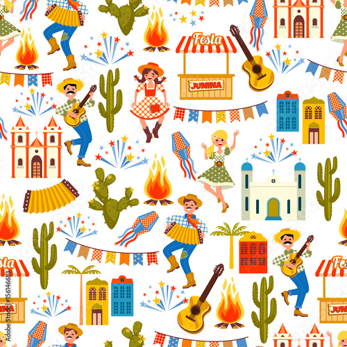 Latin American holiday, the June party of Brazil. Seamless pattern.