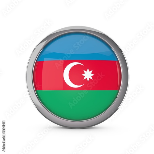 Free Download Azerbaijan national flag in a glossy circle shape with chrome frame. 3D Rendering - GFXLoad