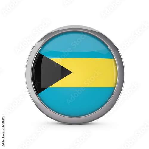 Free Download Bahamas national flag in a glossy circle shape with chrome frame. 3D Rendering - GFXLoad
