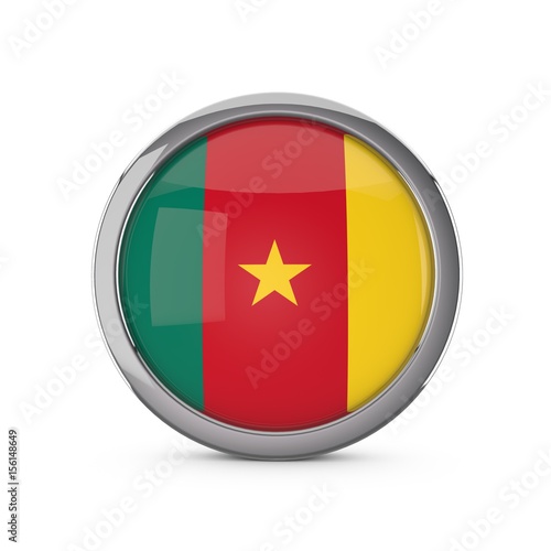 Free Download Cameroon national flag in a glossy circle shape with chrome frame. 3D Rendering - GFXLoad