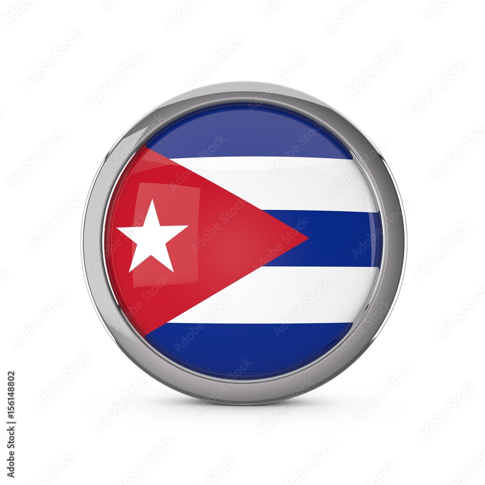Cuba national flag in a glossy circle shape with chrome frame. 3D Rendering Cuba national flag in a glossy circle shape with chrome frame. 3D Rendering