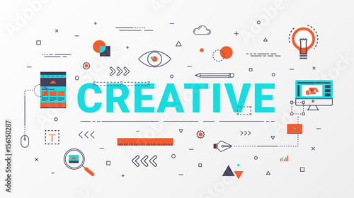 Creative Info graphics design concept. Flat line creative idea concept. Thin line art style design for web banner, business creative, education, poster design and advertising. Vector illustration.