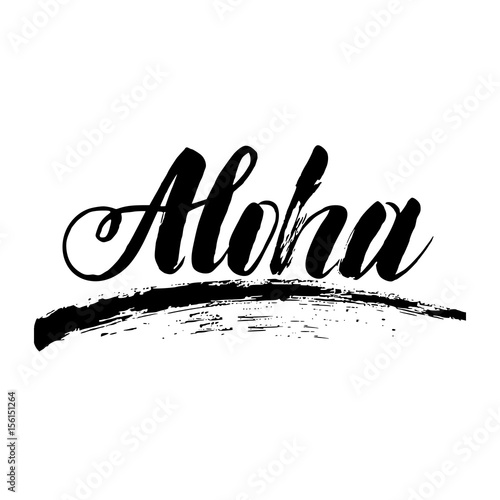 Vector isolated illustration with phrase Aloha. Hand drawn summer background. Modern brush calligraphy, hand lettering. For postcard, print, poster.