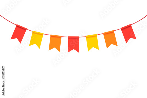 Colorful paper bunting party flags isolated on white background