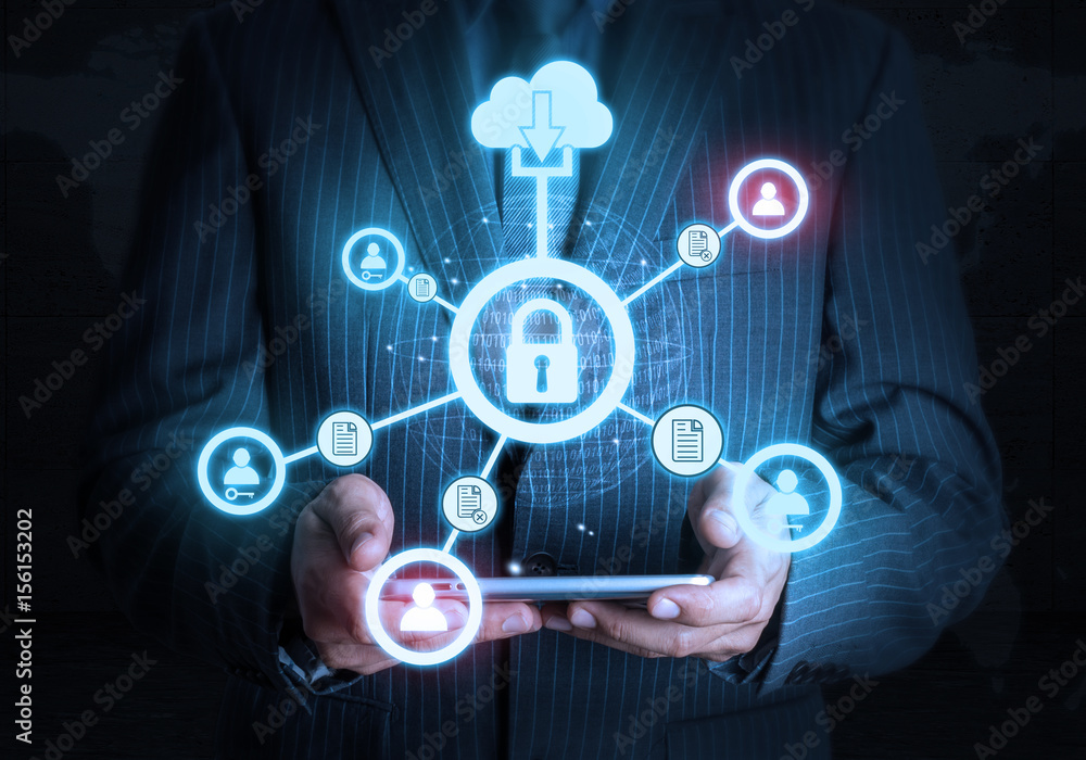 Smart hand holding Lock tablet futuristic connection technology Smart hand holding Lock tablet futuristic connection technology