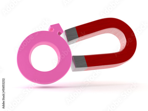 Horseshoe magnet with woman gender symbol