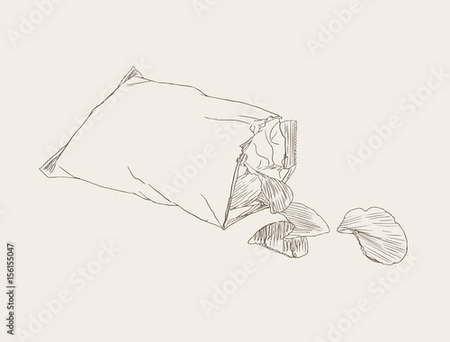 Potato chips , Packaging, bag of chip ,sketch vector.