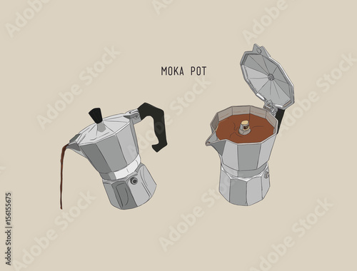 moka pot , coffee brewing ,sketh vector.