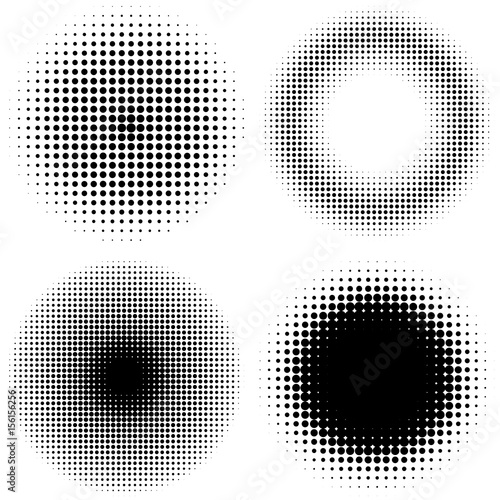 Set of vintage halftone dots vector background. Abstract dotted stippling texture.