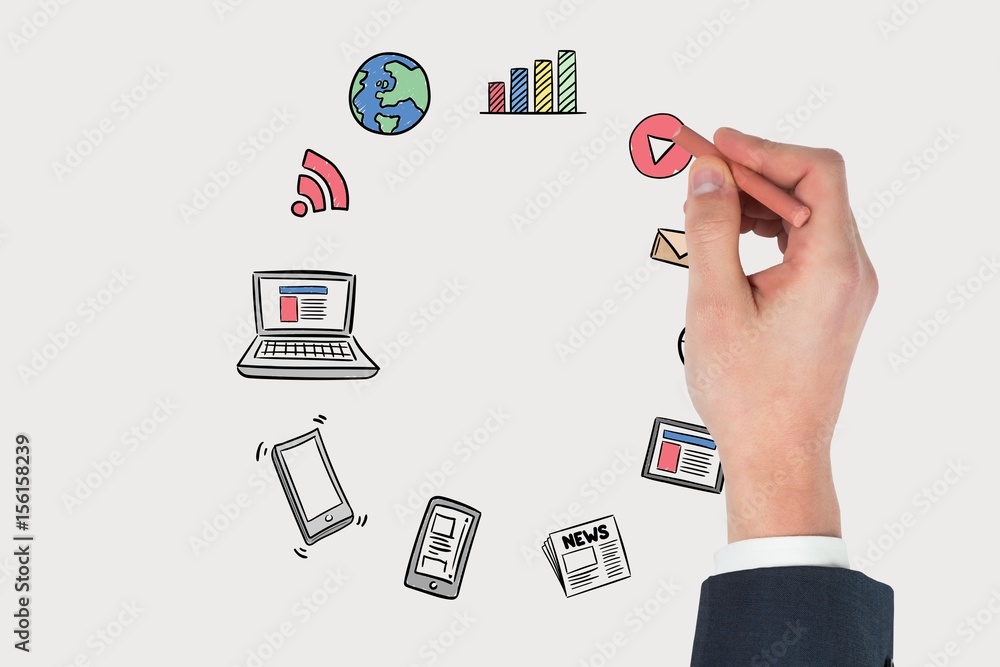 Businessman hands drawing on digital screen Businessman hands drawing on digital screen