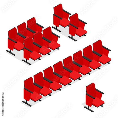 Cinema or Theater Seats Set Isometric View. Vector