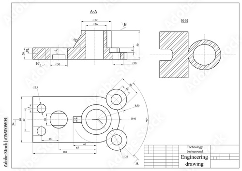 Engineering drawing.  Mechanics blueprints. Vector technology background.