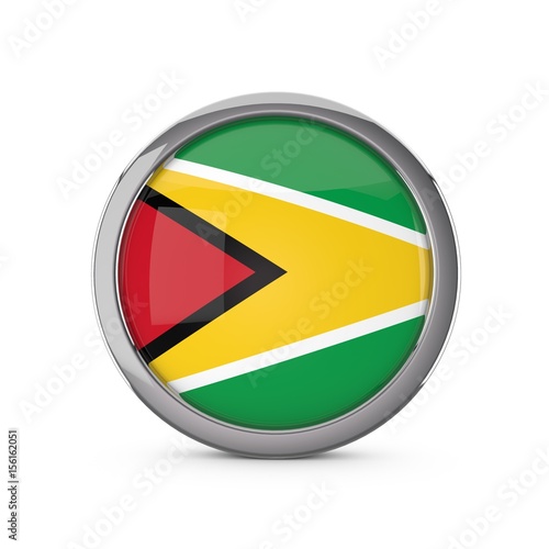 Free Download Guyana national flag in a glossy circle shape with chrome frame. 3D Rendering - GFXLoad