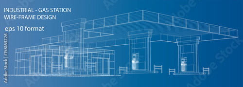 Gas Station. Wire frame vector illustration