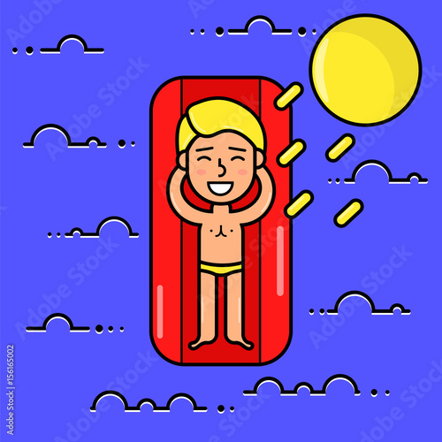 summer holiday swimming on an inflatable mattress vector illustration icon.