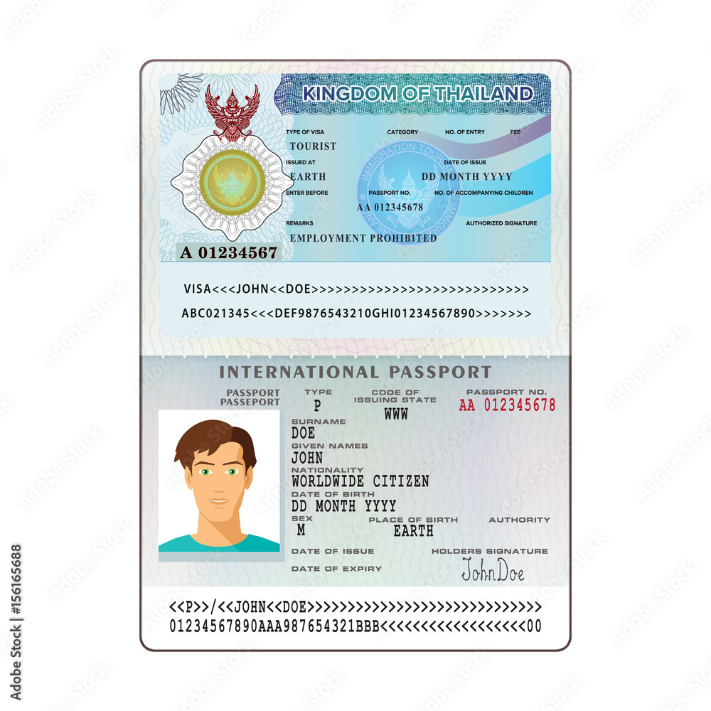 Vector international open passport with Thailand visa sticker Stock Vector  | Adobe Stock