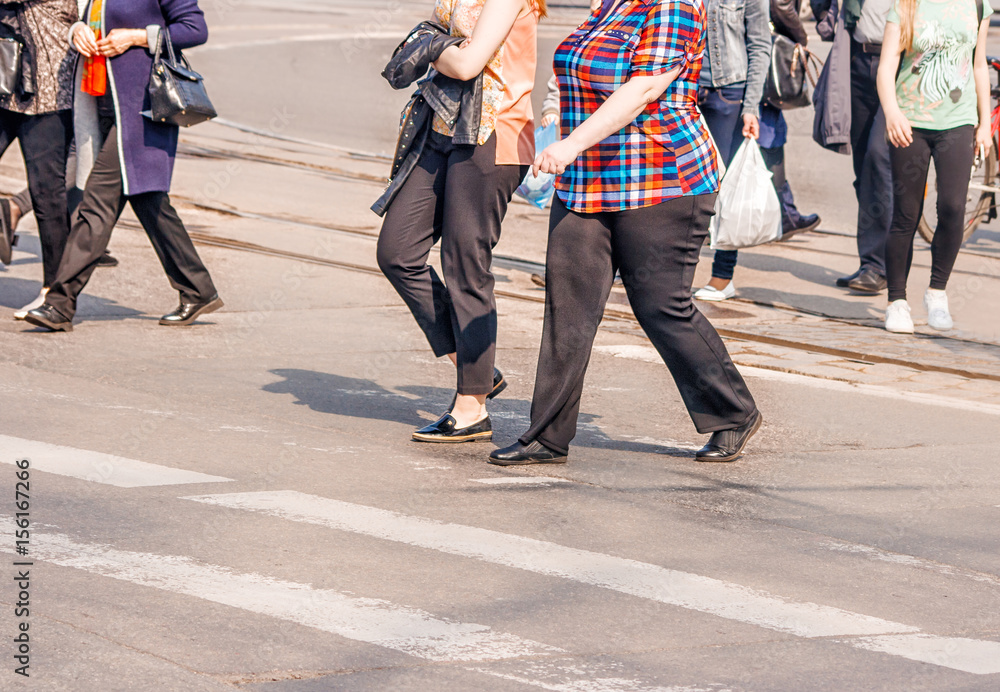 road crossing with women, pedestrian feet road crossing with women, pedestrian feet