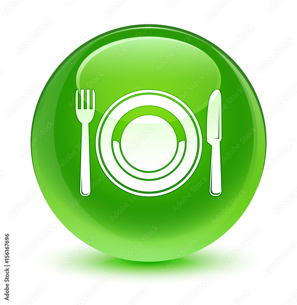 Food plate icon glassy green round button Food plate icon glassy green round button