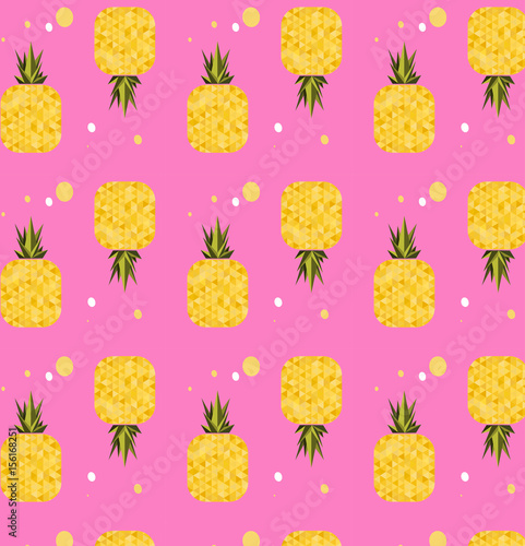 Seamless pattern of tasty fresh pineapple over pink background