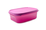 Red plastic food container on white background