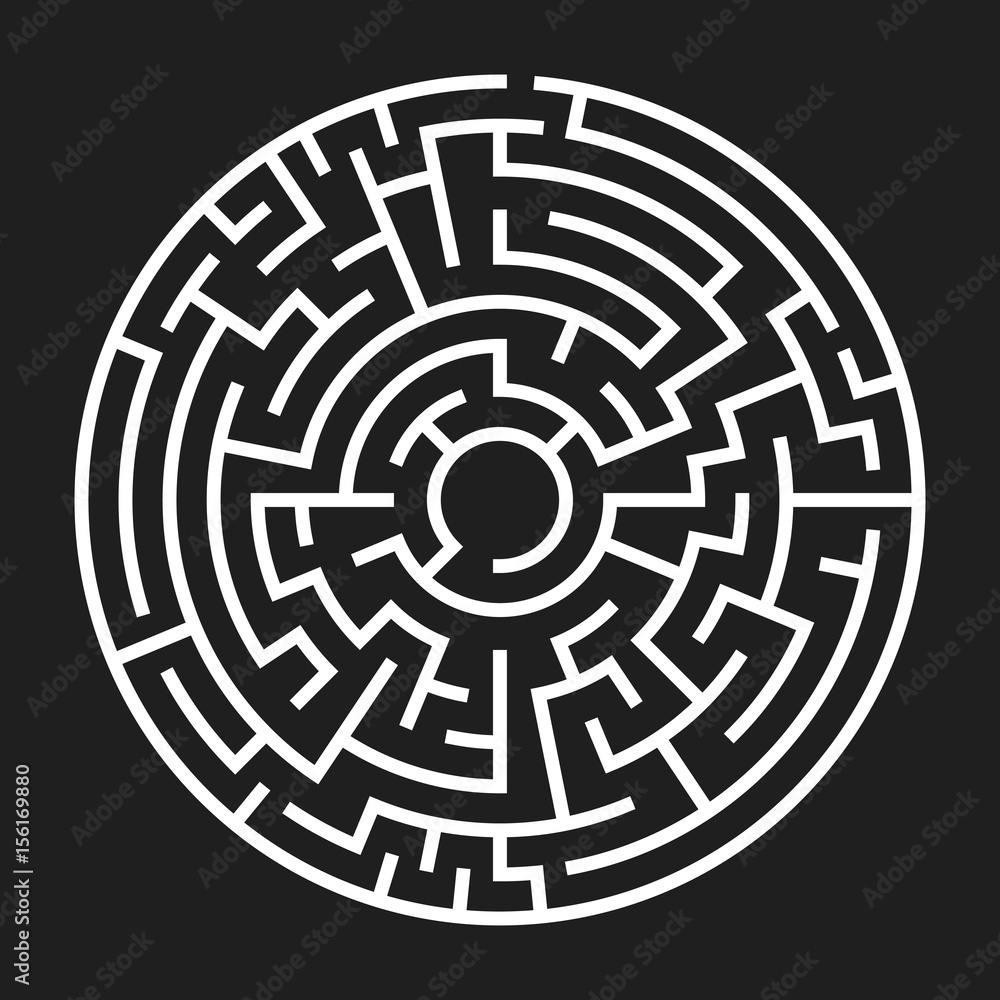 Circle Maze. Labyrinth with Entry and Exit. Find the Way Out Concept. Vector Illustration. Circle Maze. Labyrinth with Entry and Exit. Find the Way Out Concept. Vector Illustration.
